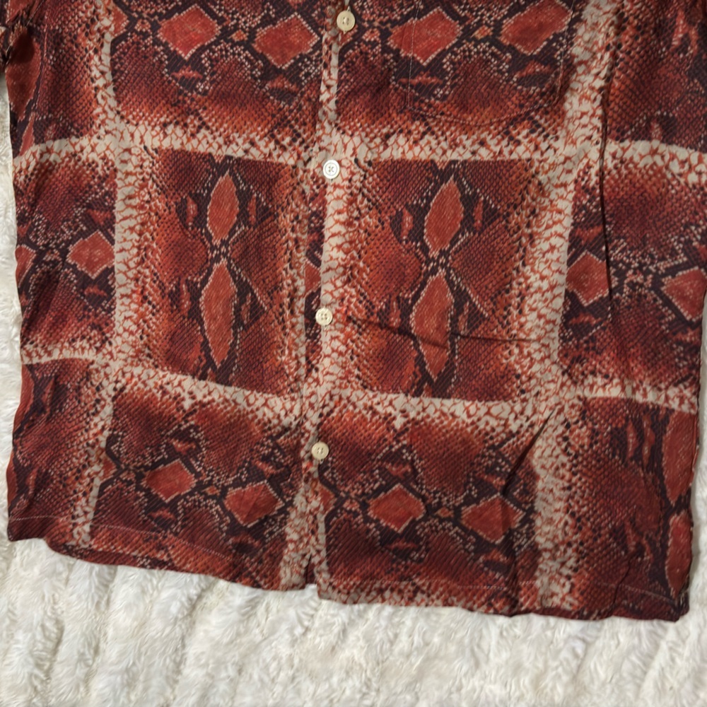 All Saints Red Snake Print Casual Button Down Shirt - Picture 6 of 15
